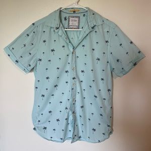 CACTUS MAN Men’s Aqua Palm Tree Casual Button Down